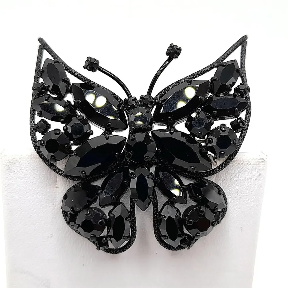 Vintage Butterfly Brooch, Japanned Black Enamel, Made in Austria, 1950s